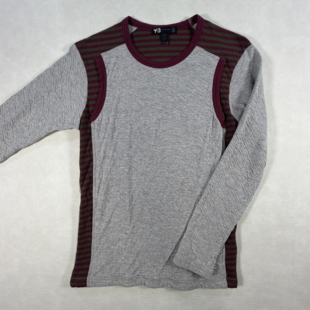 Y-3 Yohji Yamamoto Adidas Mens M Striped Layered Long Sleeve Shirt Gray Burgundy
